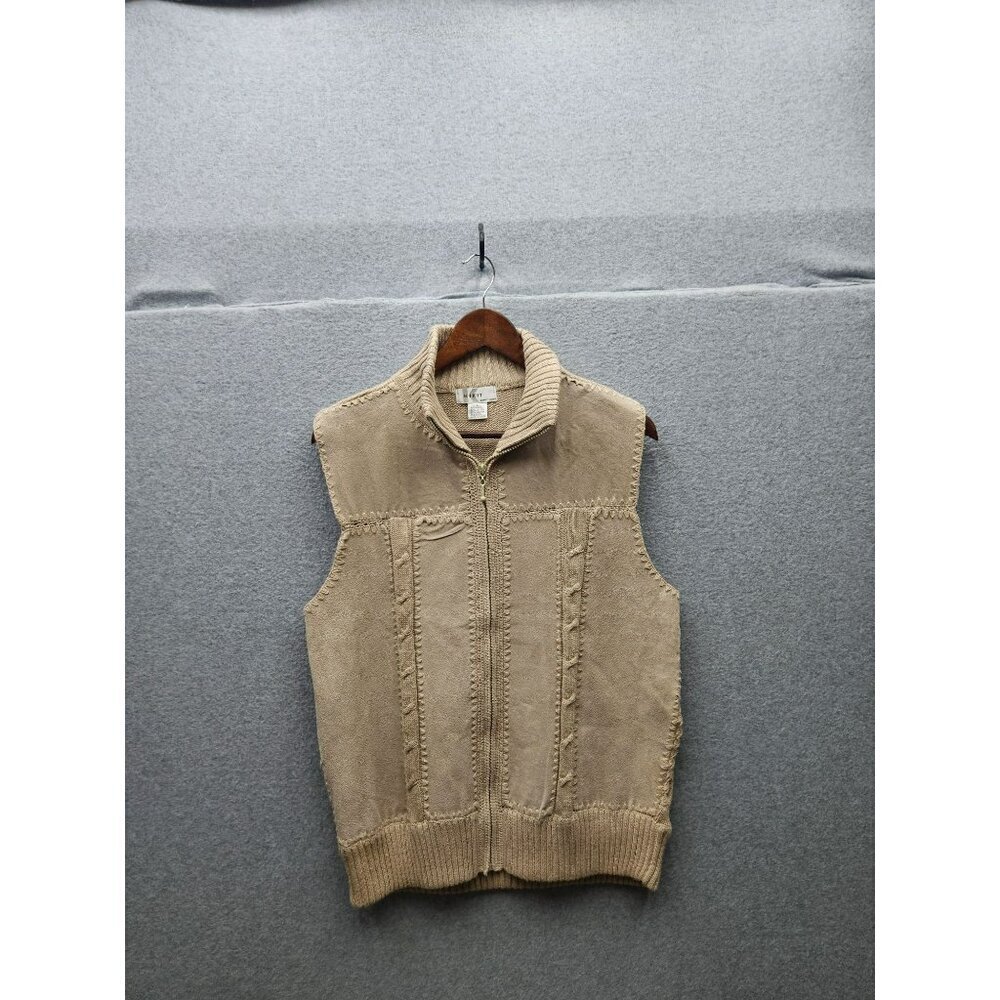 Vintage Kikit Maurice Sasson Beige Sleeveless Leather & Cotton Vest Size L